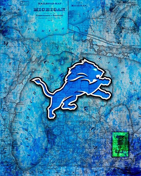 Detroit Lions Art Detroit Lions Poster Michigan Map by McQDesign