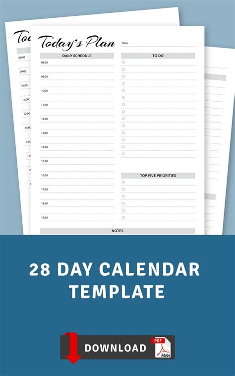 28 Day Calendar Template - Start Using Today | Daily planner template, Daily planner, Planner ...