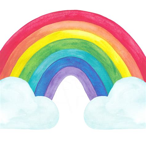 Watercolor rainbow PNG Hand drawn rainbow and clouds Rainbow | Etsy