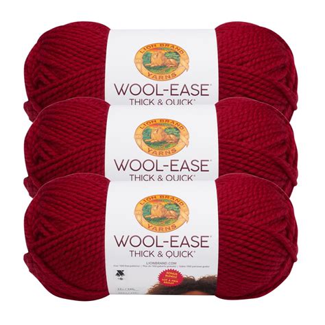 Lion Brand Yarn Wool-Ease Thick and Quick Bonus Bundle Cranberry Classic Super Bulky Acrylic ...