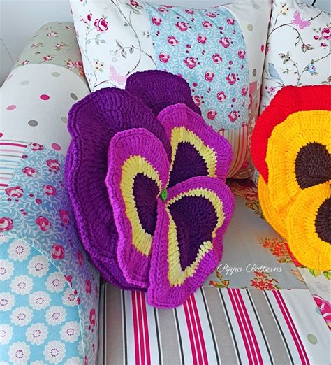 Crochet Pansy Cushion Pattern Photo Tutorial Pansy Pillow - Etsy