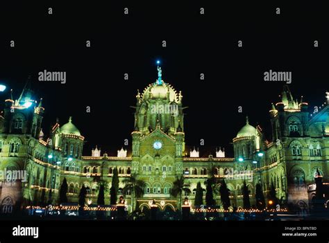 Victoria Terminus VT now Chhatrapati Shivaji Terminus station CST Railway Station at Night ...