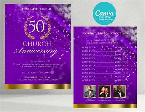 Church Anniversary Program Double Sided Flyer Template 2 Colors Included - Etsy