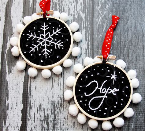 Chalk Embroidery Mini Hoop Ornaments