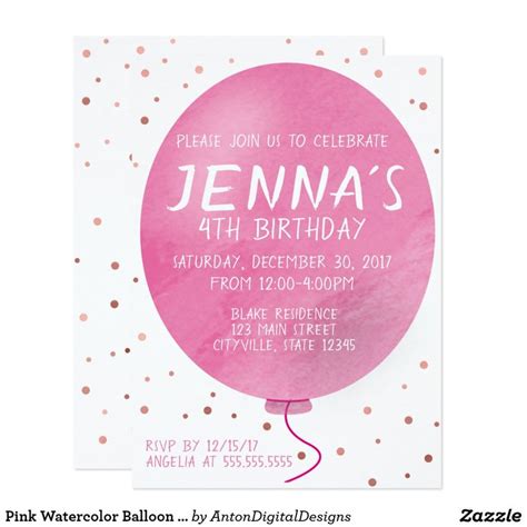 Watercolor Balloon Birthday Invitation