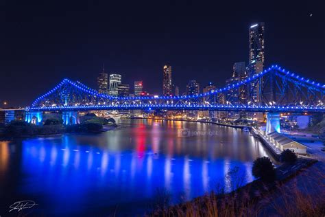 Brisbane city Story bridge blue lights fine art photography Australia - Jon Wright photo ...