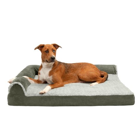 FurHaven Pet Dog Bed | Deluxe Cooling Gel Memory Foam Orthopedic Faux Fur & Suede L-Shaped ...
