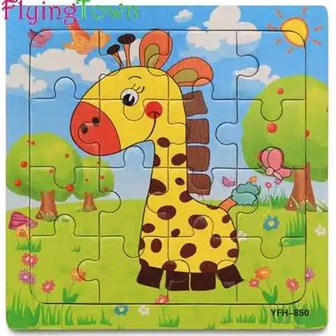 16 pcs wooden puzzle for children 2 4 years old cartoon animals toys ...