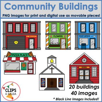 Community Buildings Clip Art for Digital & Paper Resources by Clips and Salsa