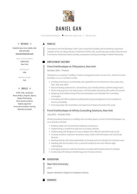 Front-End Developer Resume Example | Resume examples, Resume, Good resume examples