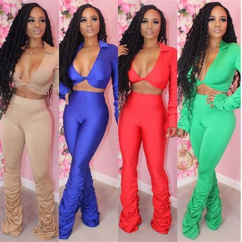 Sexy Women Two Pieces Tracksuit Sets Stacked Crop Top+Ruched Pants Casual Uniform Set Crop Top ...