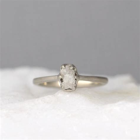 Raw Diamond Ring - Diamond Engagement Ring - 14K White Gold - Promise Ring - April Birthstone ...