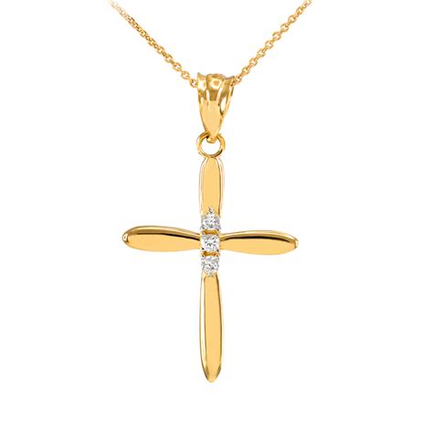 Elegant Yellow Gold Diamond Cross Pendant Necklace