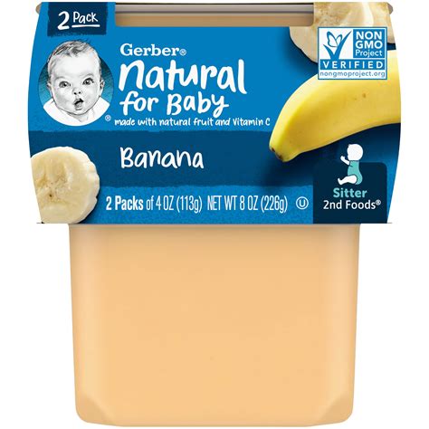 Gerber 2nd Foods Natural for Baby Baby Food, Banana, 4 oz Tubs (2 Pack ...