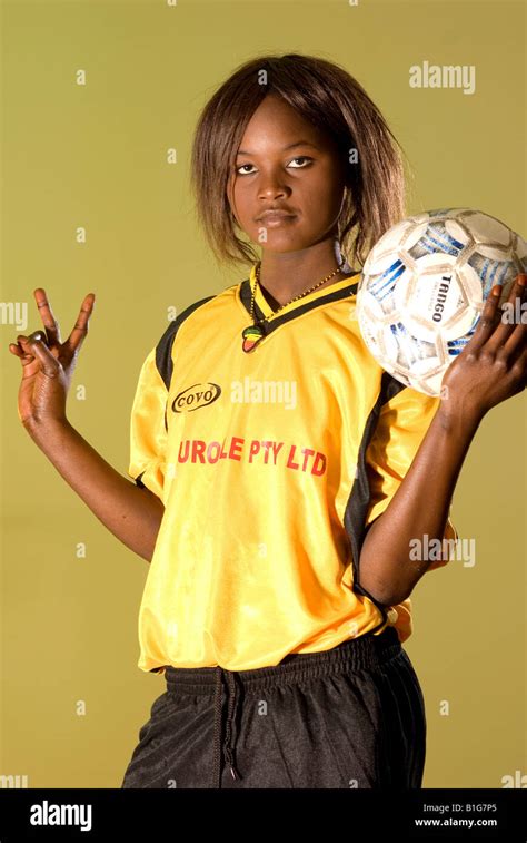 black african female soccer player with ball Stock Photo - Alamy