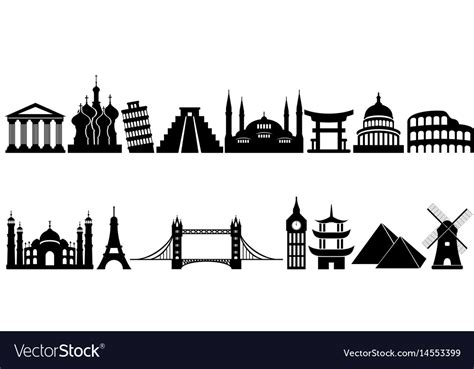 World famous travel landmarks and monuments Vector Image