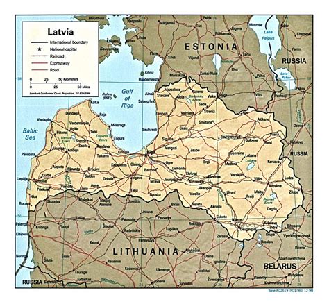 Detailed political map of Latvia with relief, roads and major cities ...