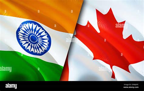 India and Canada flags. 3D Waving flag design. India Canada flag ...