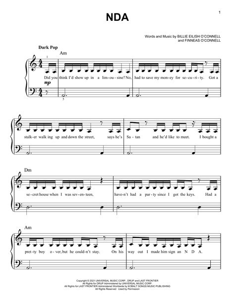 Billie Eilish "NDA" Sheet Music Notes | Download Printable PDF Score 494334