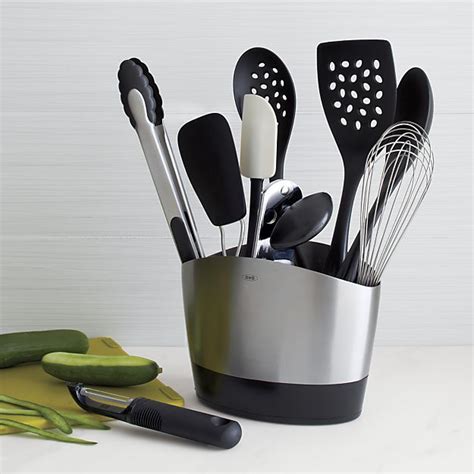 OXO Utensil Set: 10 Piece Holder with Tools + Reviews | Crate and Barrel | Oxo utensils, Utensil ...