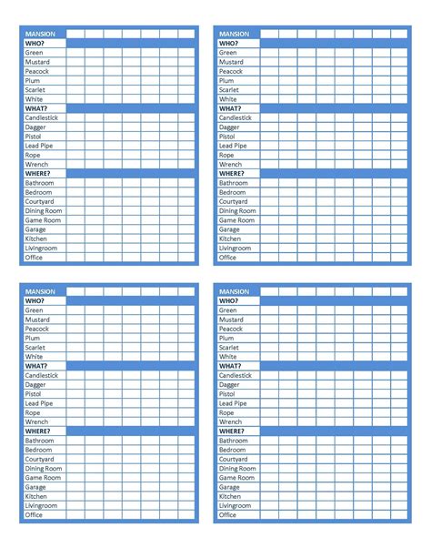 Original Printable Clue Sheets