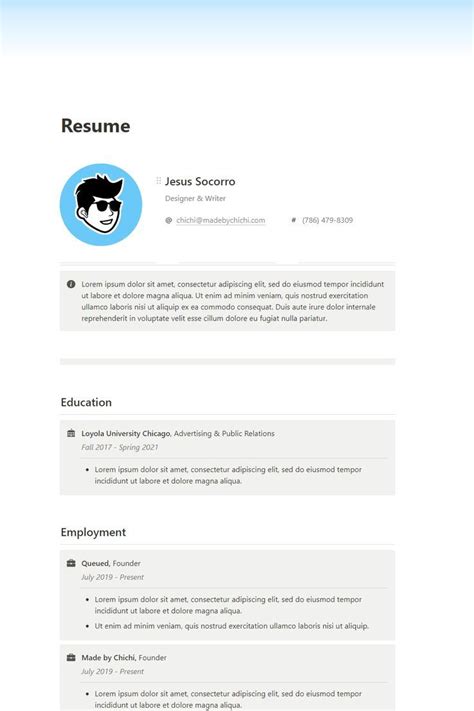 Notion Resume Template | Notion template ideas | Resume template ...