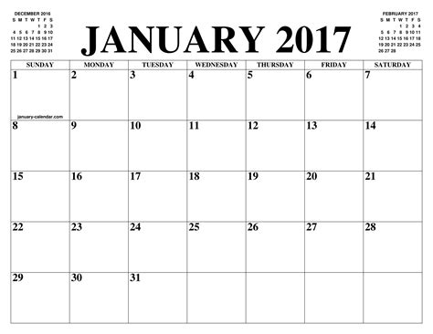 JANUARY 2017 CALENDAR OF THE MONTH: FREE PRINTABLE JANUARY CALENDAR OF ...