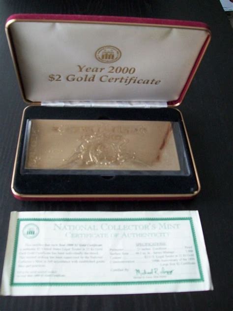 Year 2000-1899 $2 Gold Certificate National Collector's Mint Velvet Gift Boxed | Silver ...