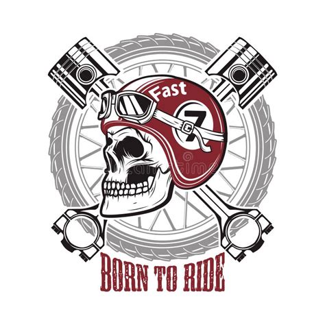 Born To Ride. Skull In Motorcycle Helmet On Background With Whee Stock ...