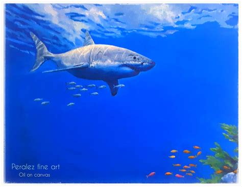 Great white shark | Great white shark, Original oil painting, Shark