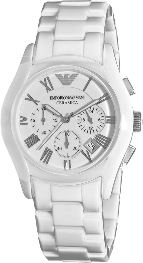 Emporio Armani AR1403 Gents White Ceramic Round White Dial Chronograph ...