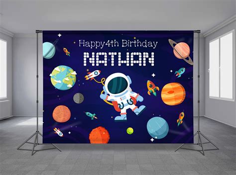 Space Birthday Backdrop, Editable, Astronaut Background, Universe Theme, Planet Decoration ...
