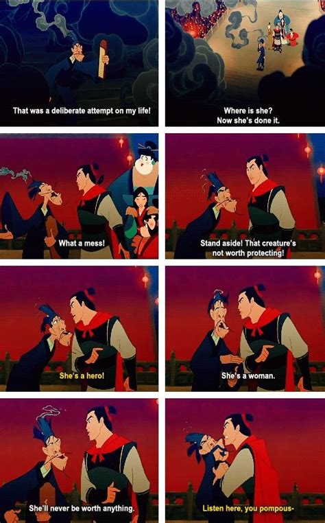 Shang defending Mulan. Always loved him for that. He believes in her. :) | Disney insults ...