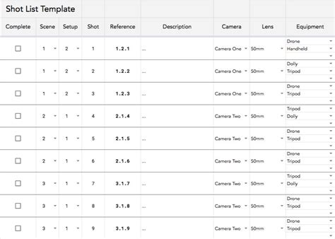 Music Video Shot List Template Database