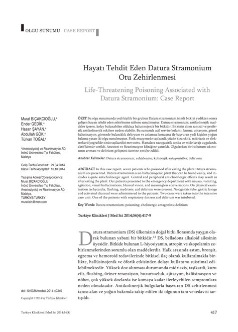 (PDF) Life-Threatening Poisoning Associated with Datura Stramonium ...