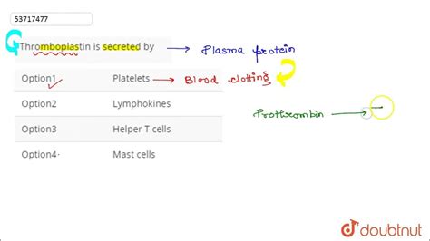 Thromboplastin is secreted by | 11 | BODY FLUIDS AND CIRCULATION | BIOLOGY | PRADEEP | Doubtnut ...