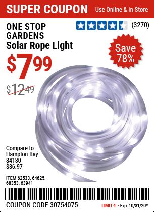 ONE STOP GARDENS Solar Rope Light for $7.99 – Harbor Freight Coupons