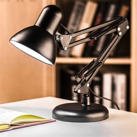 220V Long Arm Desk Lamp LED Eye Guard Black Desk lamps Dimming Reading ...