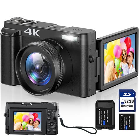 ACTITOP 4K Digital Vlogging Camera with 32GB SD Card, 180° Flip Screen ...