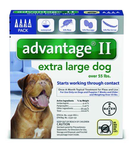 Flea and Lice Treatment for Dogs, Over 55 lb, 4 doses, Advantage II ...