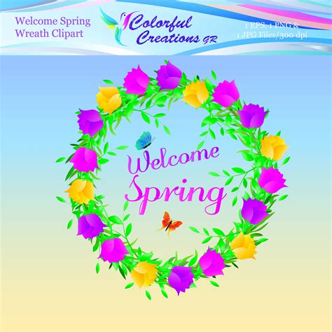 Welcome Spring Wreath Digital Clipart Floral Digital Clipart - Etsy