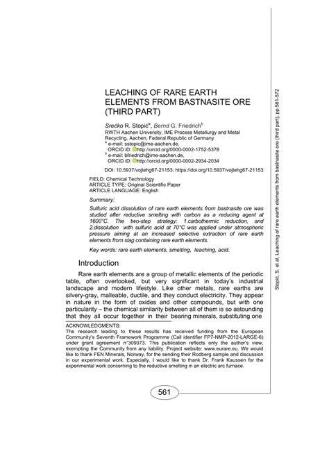 (PDF) Leaching of rare earth elements from bastnasite ore (third part)