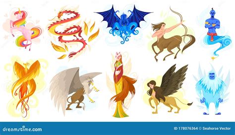 Mythical Creatures and Fairytale Animals, Set of Isolated Cartoon Characters, Vector ...