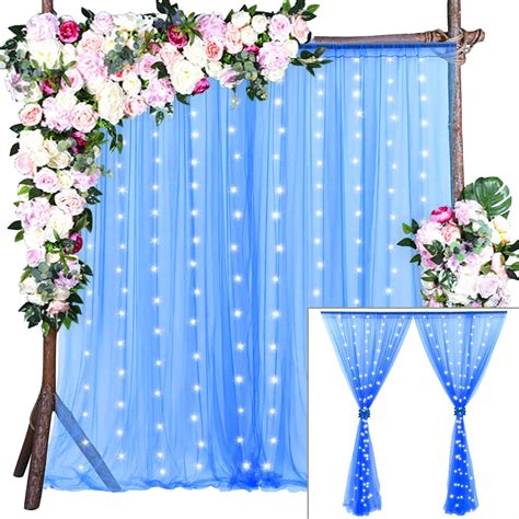 Buy Royal Blue Sheer Backdrop Curtains with Lights String for Parites Wedding Tulle Backdrop ...