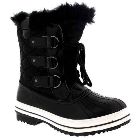 Womens Snow Boot Nylon Short Winter Snow Fur Rain Warm Waterproof Boots ...