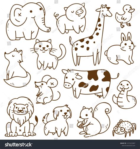 Set Animals Doodle Isolated On White Stock Vector (Royalty Free) 1415225987 | Shutterstock ...