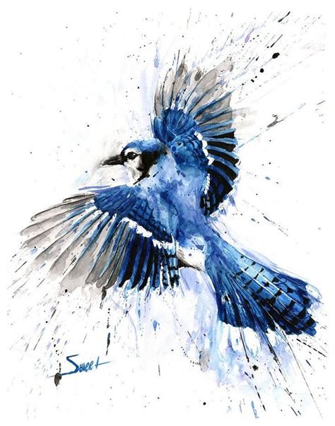 Blue Jay Flying Watercolor Painting Art Print by Eric Sweet - Etsy