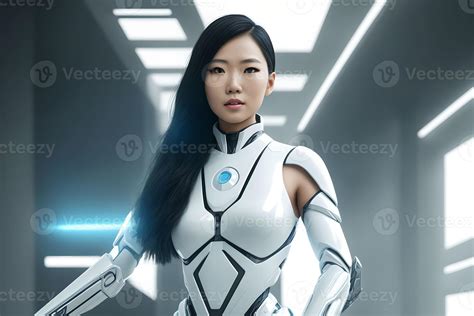 futuristic sci-fi portrait asian woman wearing cyborg armor, generative ...