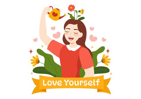 Self Love Vector Illustration with Women Love Yourself, Relaxation, Motivational Phrases and ...