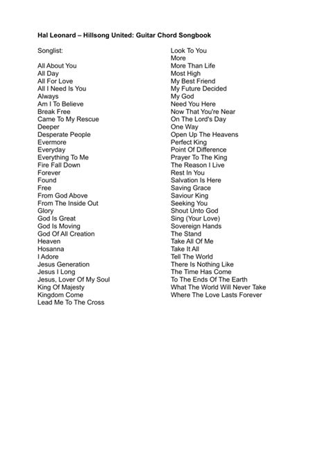 Hillsong United Guitar Chords